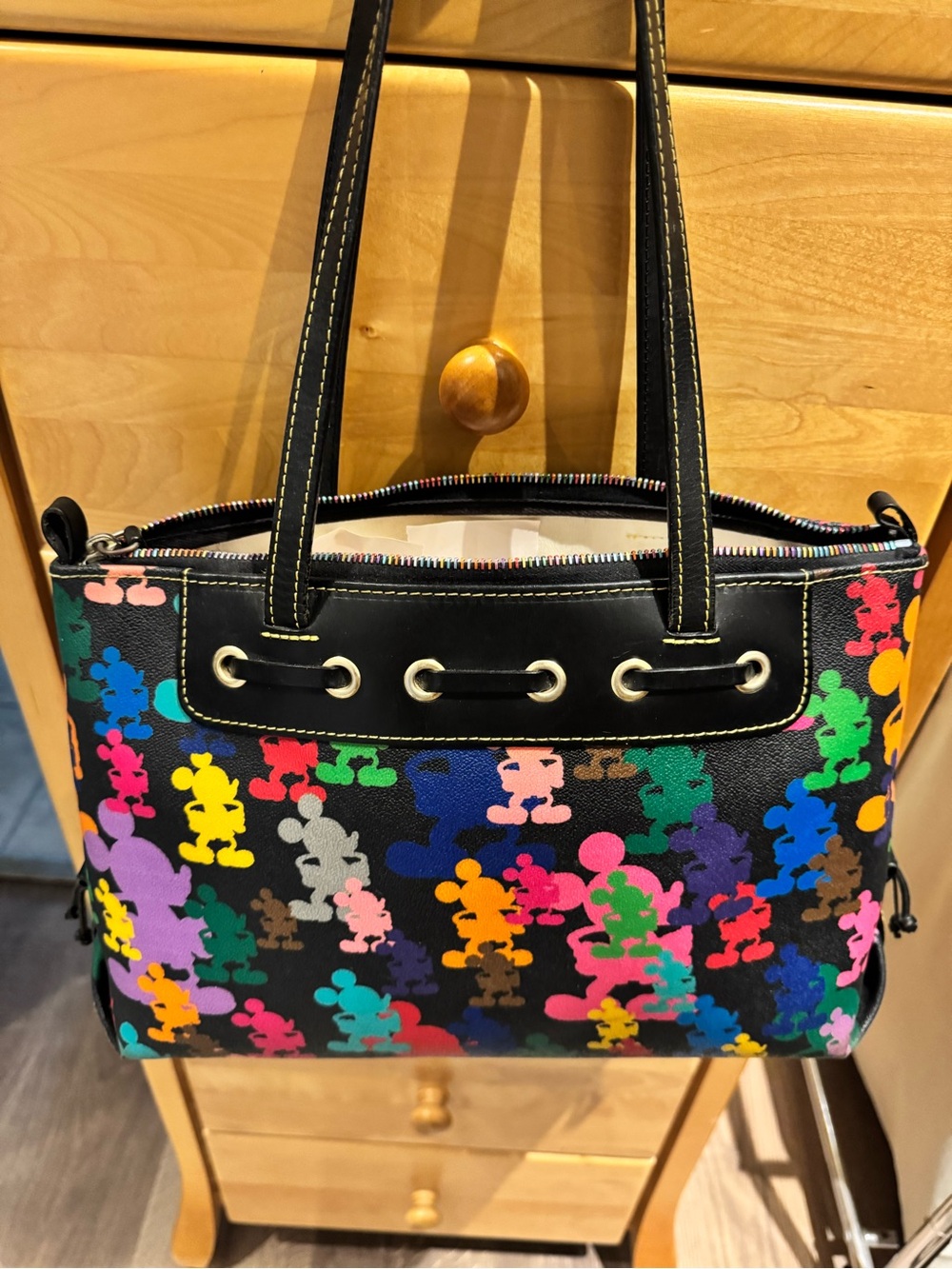 Dooney & Bourke Black Multicolor Teddy Bear Print Drawstring Shoulder Bag - Picture 3 of 6